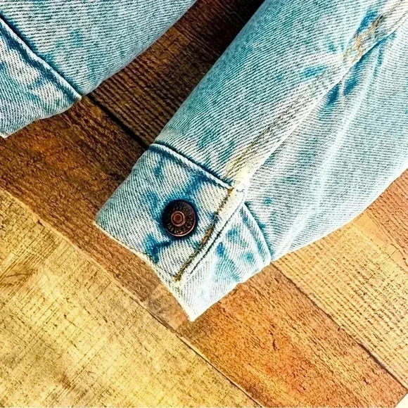 Vintage Unisex Levi’s Sherpa Jacket Raw Denim W Harley Davidson Patch - Picture 6 of 12